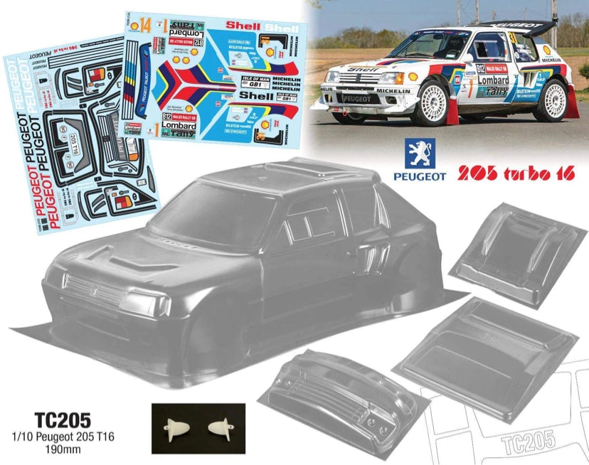 1/10 Peugeot 205 Bodyshell T16 Tamiya TT01 TT02 XV02 HPI Kyosho 1 1/10 Peugeot 205 Bodyshell T16 Tamiya TT01 TT02 XV02 HPI Kyosho